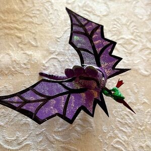 Handmade Mexican Wooden Purple Flying Dinosaur Dragon with wings